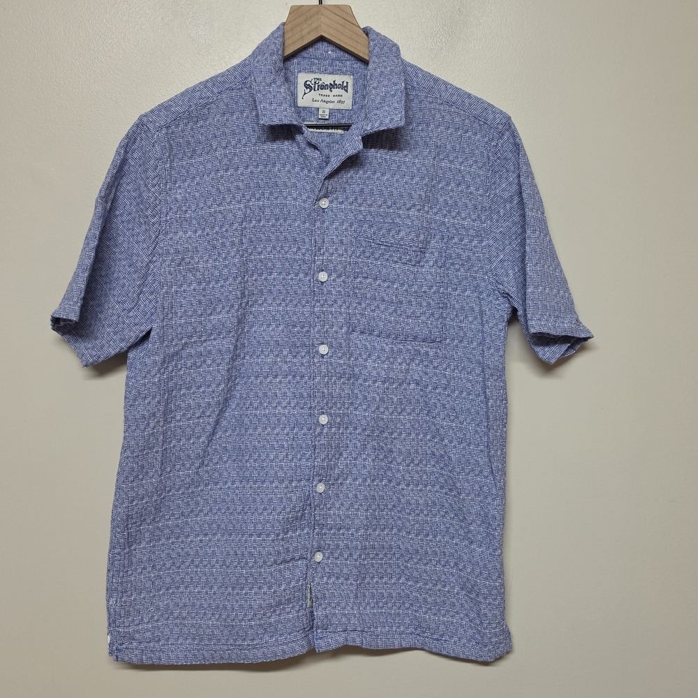 The Stronghold‎ Men's S Blue White Textured Camp Shirt Short Sleeve Cotton